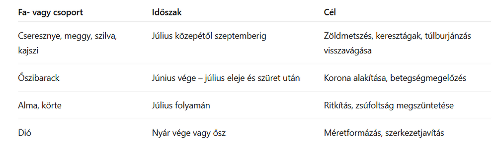 gyümölcsfák nyári metszése